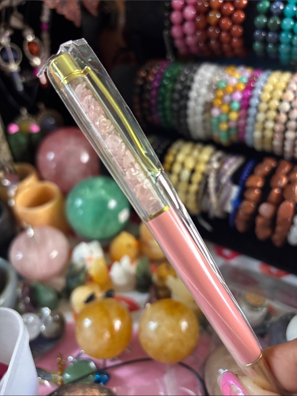 Rose Quartz in Pink Gold Accent Ballpoint Pen - Women Accessories